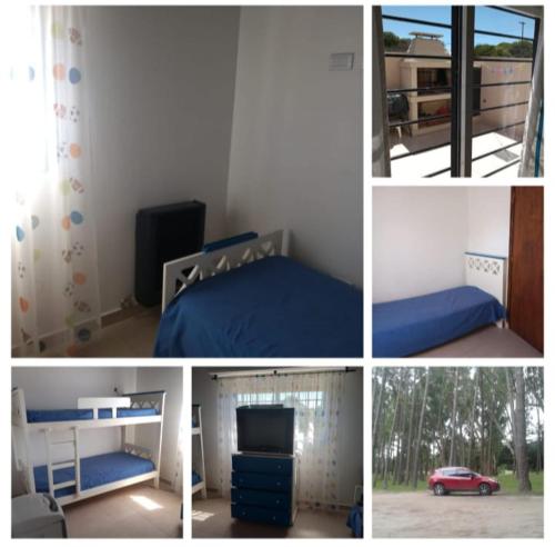un collage de fotos de un dormitorio con cama y TV en Dúplex Miramar en Miramar