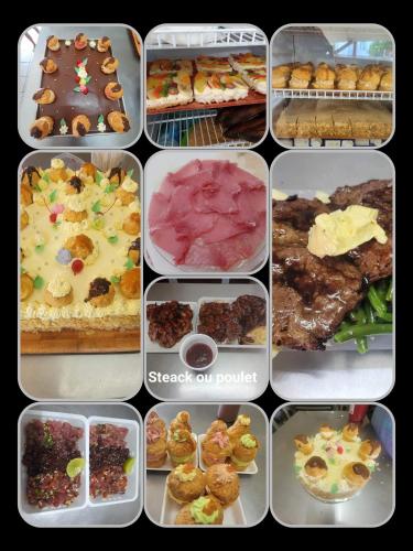 un collage de fotos de diferentes tipos de alimentos en Nuutea lodge en Avatoru