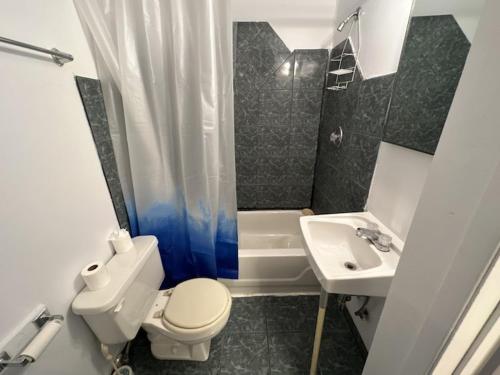 a small bathroom with a toilet and a sink at 1 bedroom apartment - 574 in Montréal