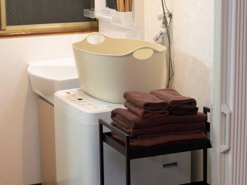 東京的住宿－Lido Urayasu，一间带水槽和洗衣机的浴室