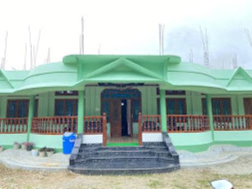 uma pequena casa verde com escadas em frente em Ninashi Homestay Wakro 