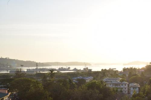 a view of a city with the ocean in the background at Hotel Abhishekh in Port Blair