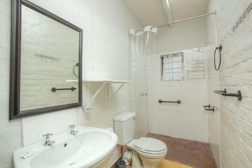 a white bathroom with a sink and a toilet at Kruger Wild Dog Inn in Marloth Park