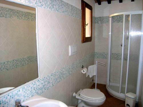 ein Bad mit einem WC, einer Dusche und einem Waschbecken in der Unterkunft Agriturismo Fattoria La Prugnola in Montescudaio
