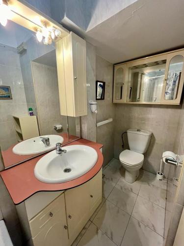 La salle de bains est pourvue d'un lavabo et de toilettes. dans l'établissement Parada do Camiño de Santiago, à Betanzos