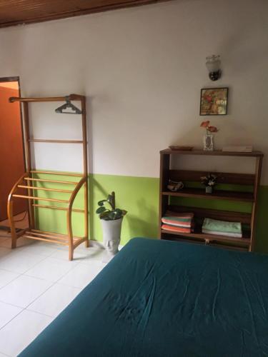 a bedroom with a bed and a book shelf at Lovely FLowers in Mount Lavinia in Mount Lavinia