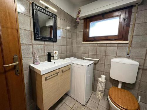 La salle de bains est pourvue d'un lavabo, de toilettes et d'un miroir. dans l'établissement Tra il Mare e il centro di Viareggio - Casa Lilla, à Viareggio