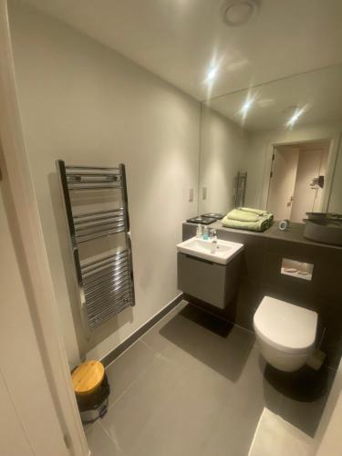 y baño con aseo blanco y lavamanos. en Trendy apartment in Croydon central en Croydon