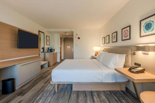 a hotel room with a bed and a flat screen tv at Hilton Garden Inn Ft. Lauderdale Airport-Cruise Port in Dania Beach