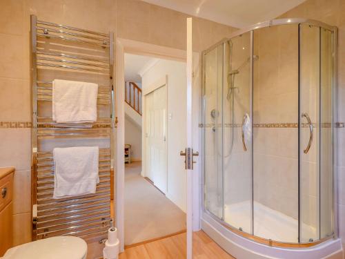 a bathroom with a shower and a toilet at 4 Bed in Bridport 89788 in Corscombe