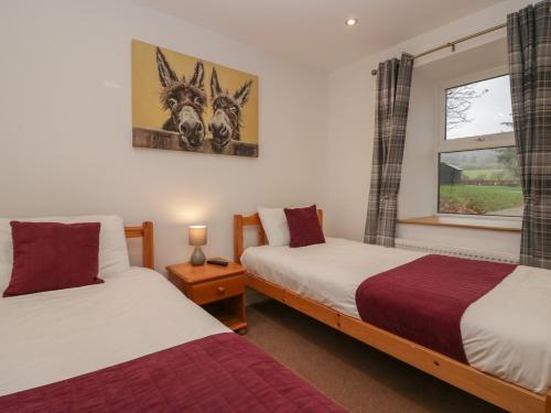2 camas individuais num quarto com uma janela em 8 Little Mell Fell em Penrith