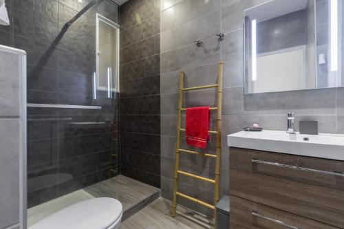 ein Bad mit einer Dusche, einem WC und einem Waschbecken in der Unterkunft Dolce vita in Nizza
