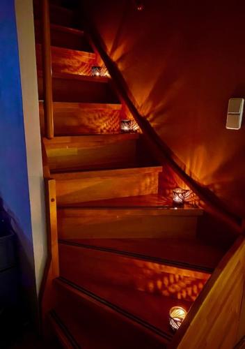 a set of stairs with lights on them at Zwaan7, Top Locatie! Top Deal! in Rekem