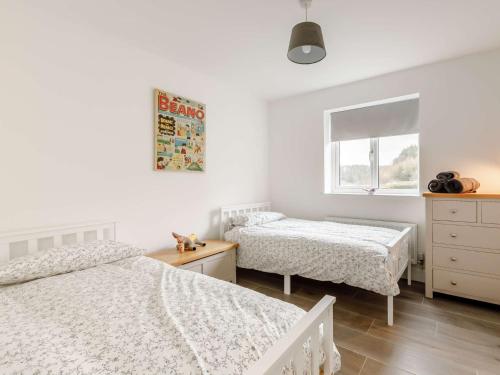 1 dormitorio con 2 camas y ventana en 2 Bed in Barnstaple 89950, en High Bickington