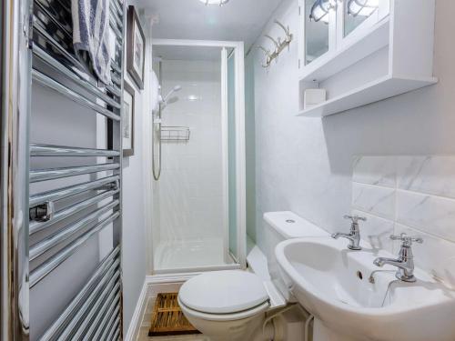 biała łazienka z toaletą i umywalką w obiekcie 3 Bed in Appledore 89953 w mieście Appledore