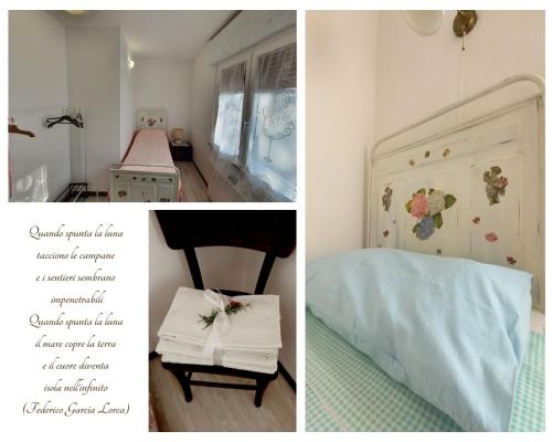 a collage of three pictures of a bedroom at Casa Ortensia in Grions