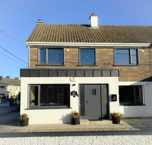 a house with two potted plants in front of it at Winnie's Lodge in Galway