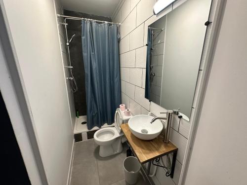 a small bathroom with a toilet and a sink at Guest Room Deluxe Proche Paris, Roissy CDG & Village Olympique in Persan