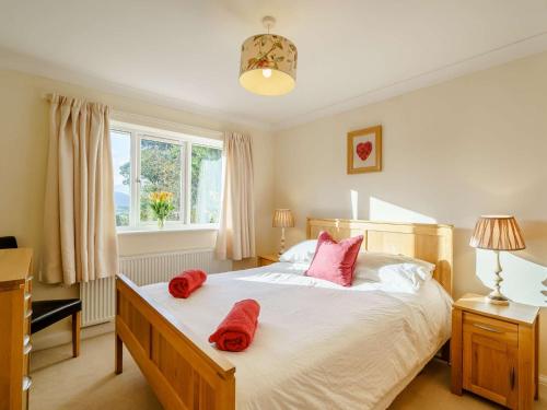 1 dormitorio con 1 cama con 2 almohadas rojas en 3 Bed in Keswick 90266, en Applethwaite