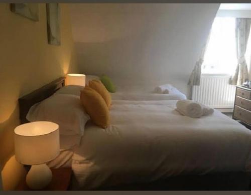 En eller flere senge i et værelse på swan hotel resturant bar and grill