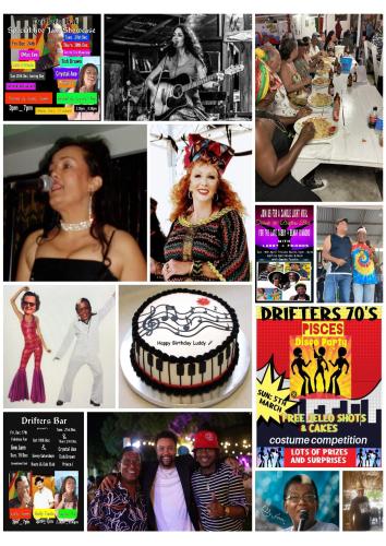 a collage of pictures of people in different costumes at Drifters@One Mile in Negril