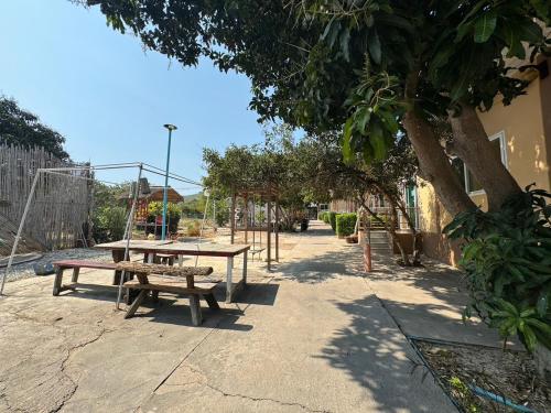 ラン島にあるCrypto Resort - Koh Larnのピクニックテーブルと遊び場のある公園