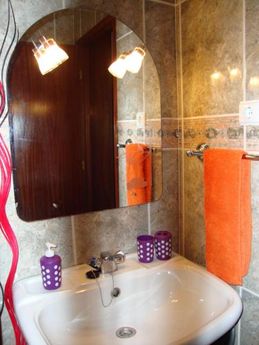 a bathroom with a sink and a mirror at Apartamento Aracelli in Ermesinde