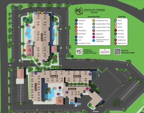a site map of a campus at Westgate Towers Resort in Orlando