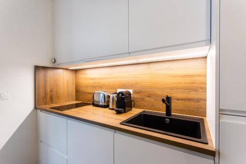 une cuisine avec un évier et un plan de travail dans l'établissement Cozy Home in Paris, à Paris