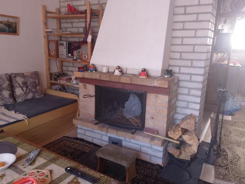 a living room with a fireplace and a couch at Goran in Jahorina