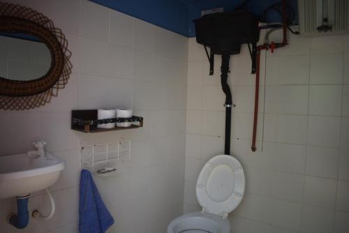 Un baño pequeño con inodoro y lavabo. en Glamping Octógono, en Río Ceballos