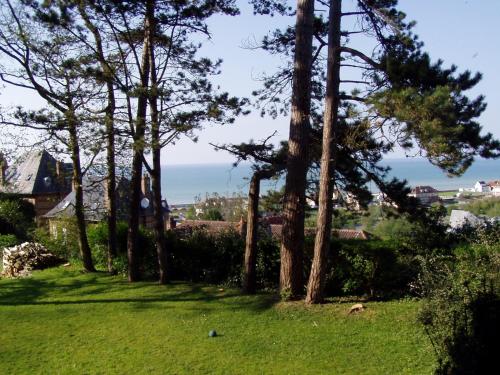 eine Gruppe von Bäumen auf einem Grasland in der Unterkunft La Villa Marguerite in Pourville-sur-Mer