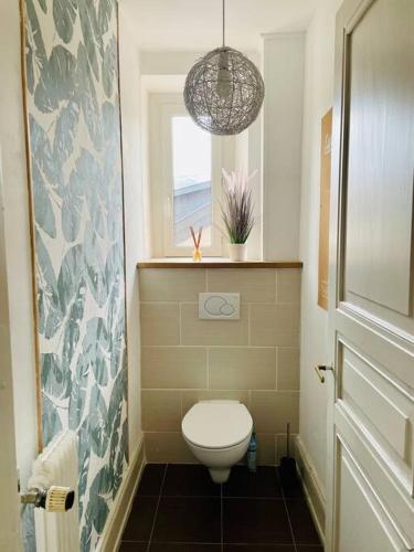 Elle comprend une petite salle de bains pourvue de toilettes et d'une fenêtre. dans l'établissement La Villa Hortensia, à Jungholtz