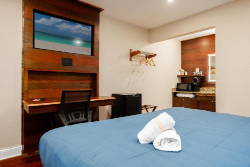 a room with a bed and a desk and a television at Southern Oaks Inn - Saint Augustine in Saint Augustine