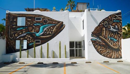 ラパスにあるVilla Esteritoの建物の側面に魚の壁画