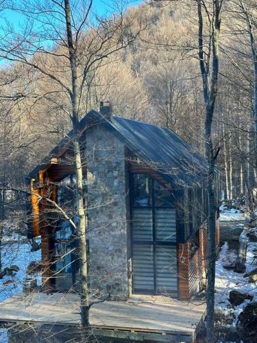 a small cabin in the middle of a forest at Villa Noari, Brezovice. in Brezovica