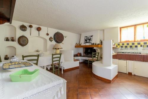 Il comprend une cuisine et un salon avec une table et des chaises. dans l'établissement Villa Carol Appartamento e B&B, à Tollo