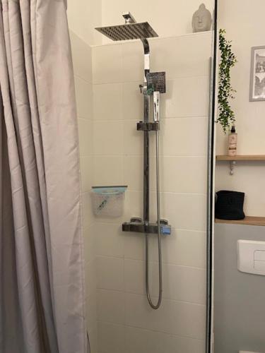 une douche avec pommeau de douche dans une salle de bain dans l'établissement Charmant Studio 2P Montmartre, à Paris