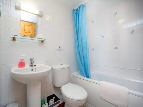 biała łazienka z toaletą i umywalką w obiekcie Bulls Cottage w mieście Bodmin