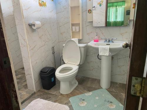 a bathroom with a toilet and a sink at Santa Claus Hilltop in San Vicente