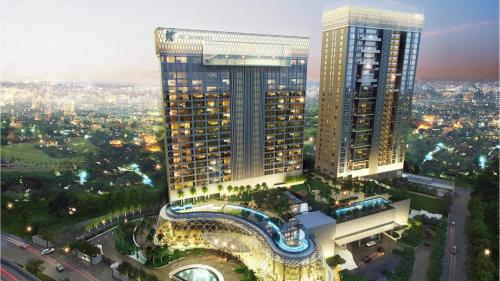 an overhead view of two tall buildings in a city at JW Marriott Hotel Kolkata in Kolkata