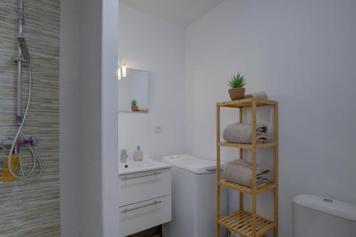 a bathroom with a sink and a toilet and a shower at Le Tournassin-Balcon-Stationnement gratuit in Bourg-en-Bresse