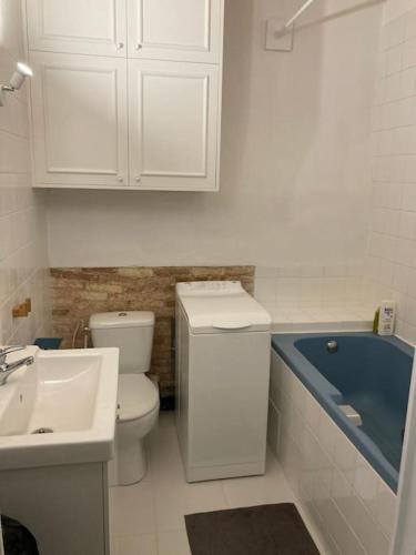 une salle de bain avec toilettes, lavabo et baignoire dans l'établissement Loft Notre-dame-du-mont avec terrasse, à Marseille