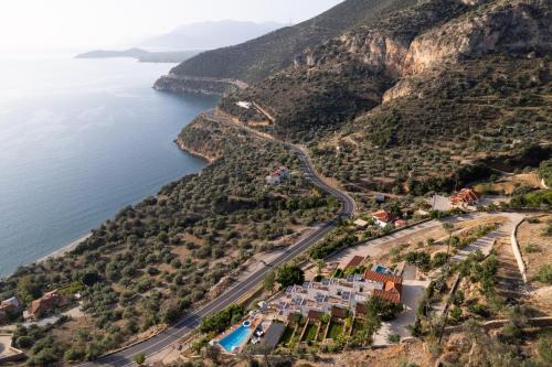 an aerial view of the amalfi coast at Blue Horizon Suites in Paralion astros