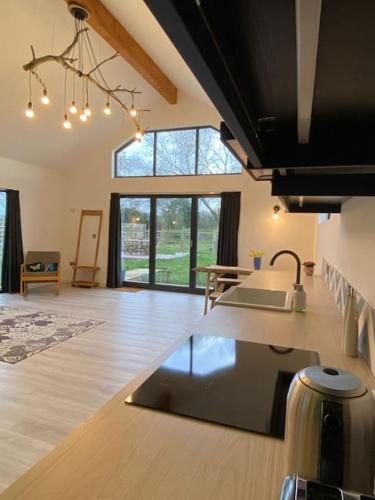 a kitchen with a sink and a counter top at Bluebell Annexe in Little Grandsen