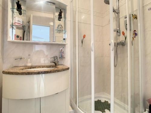 une salle de bain avec douche et lavabo dans l'établissement Cannes - 2 pièces quartier Palm Beach, à Cannes