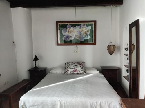 1 dormitorio con 1 cama y una foto en la pared en Casa del Arte, en Simancas