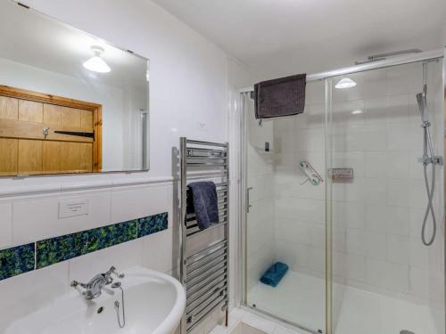 a bathroom with a sink and a shower at 3 Bed in Bishops Castle 90644 in Bishops Castle