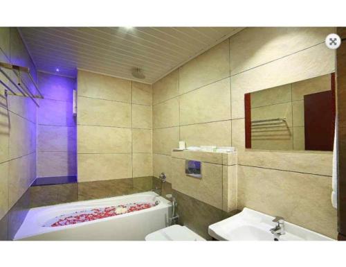 蒙納的住宿－Hotel C7 Munnar，带浴缸、卫生间和盥洗盆的浴室