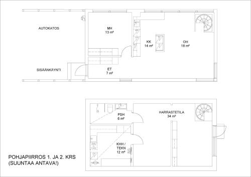 a floor plan of a building with diagrams at Sleep Well Lepsämä 